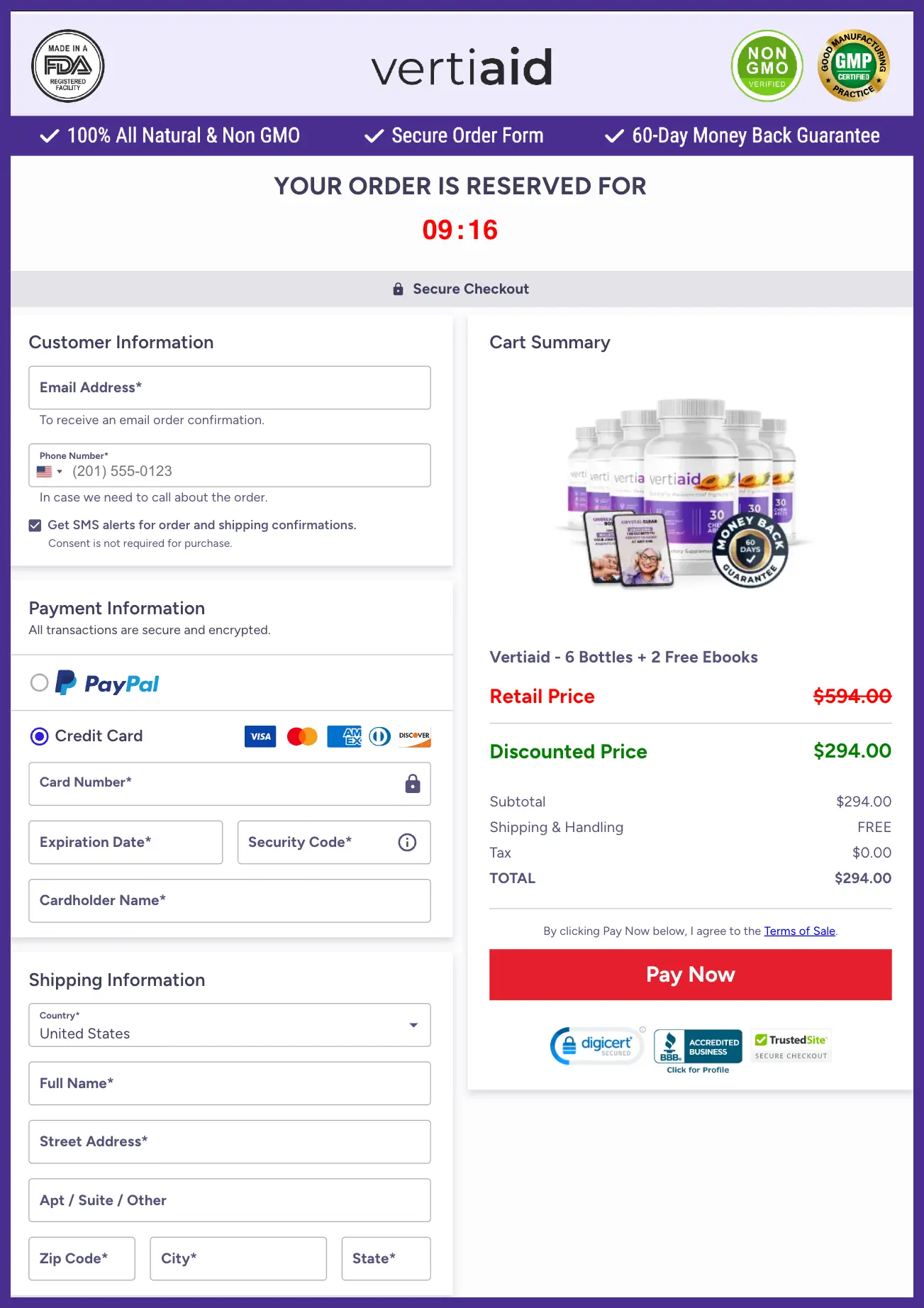 VertiAid Official Website Secure Order Page